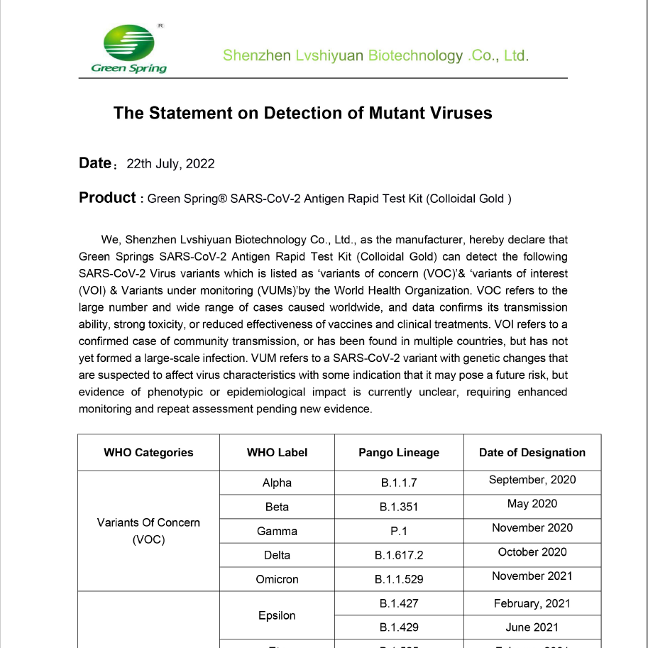 Green spring The Statement on detection of mutant viruses_update 06.07.2022